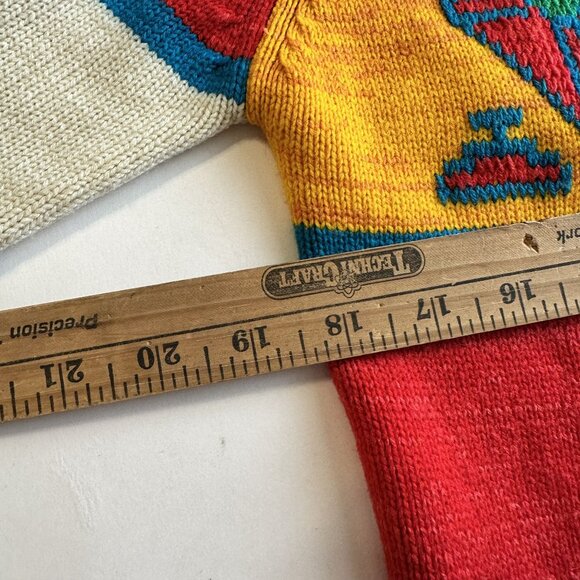 Vtg Womens Cardigan Sweater 1970s Open Front Medium Aztec Western Red Yellow - Picture 6 of 6